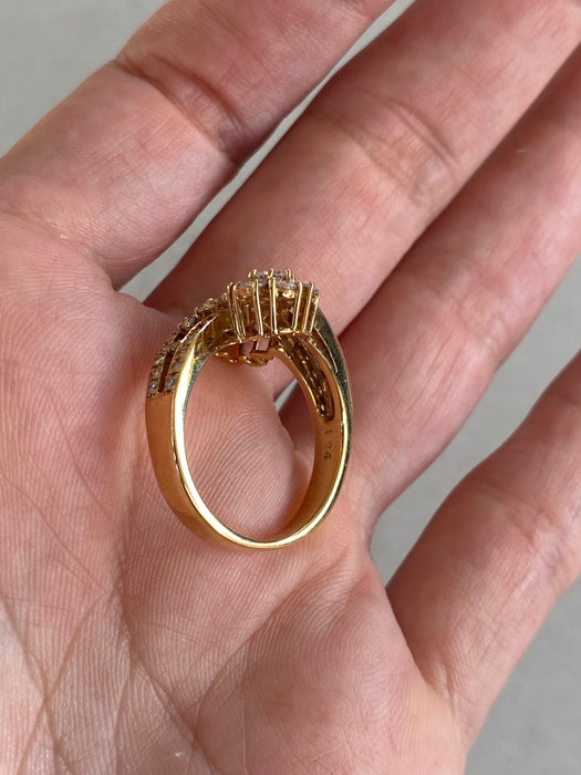 Vintage 18K Gold Diamond Bypass Flower Ring – 1.34 TCW – Size 6.5