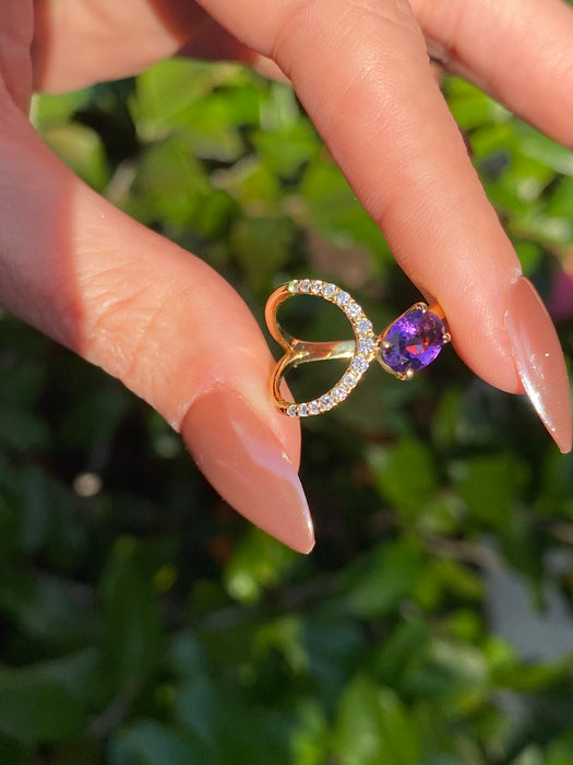 Vintage 18K Gold Amethyst & Diamond Ring – Size 6.25