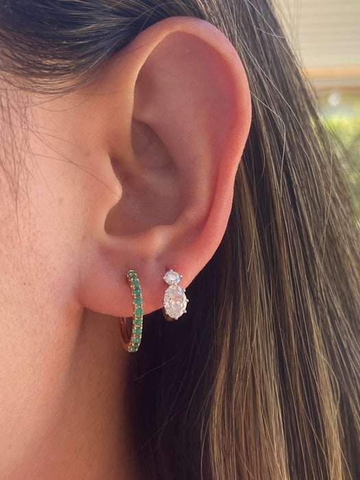 14K Gold Emerald Huggie Earrings