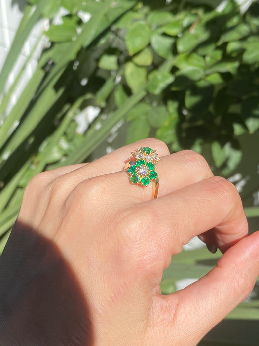 18k emerald diamond flower ring size 6.25