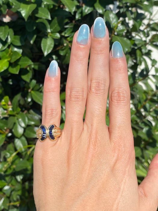 14k blue sapphire diamond x ring size 4