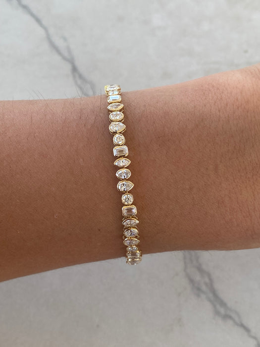 14K Gold 4 TCW Multi-Shape Lab Diamond Bezel Bracelet