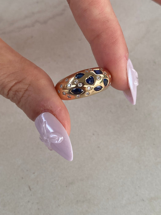 14K Blue Sapphire & Diamond Flush Set Ring