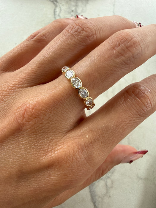 14K Gold East-West Oval Lab Diamond Bezel Band Ring