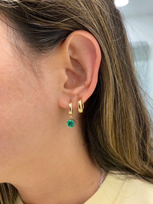 14K Gold Lab-Grown Emerald Bezel-Set Huggie Earrings