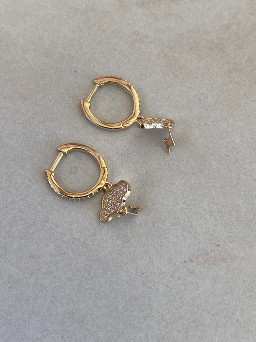 14K Diamond Cloud & Lightning Bolt Huggie Earrings