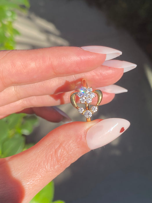 Vintage 18k Gold Diamond Flower Heart Spinner Ring By Waltham