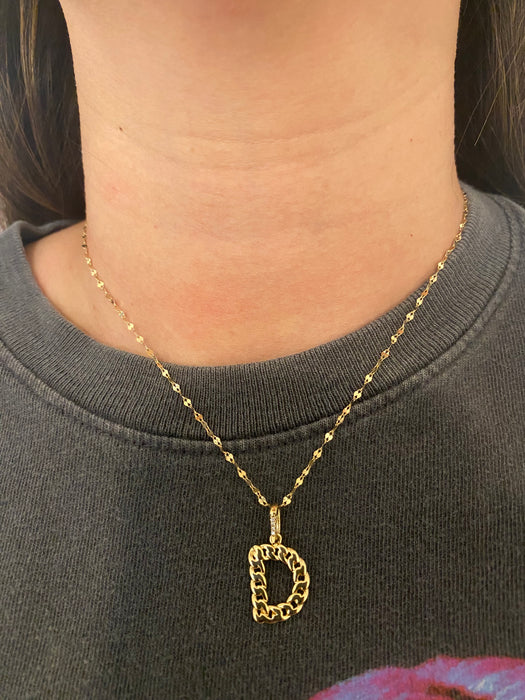 14k diamond curb initial letter pendant