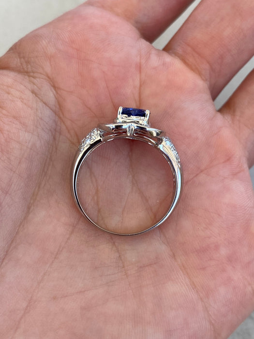 Vintage Platinum 900 Heart Sapphire & Diamond Ring