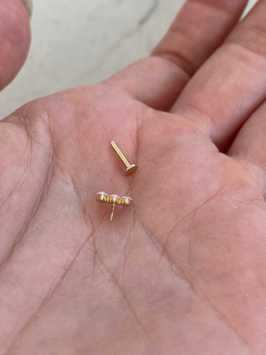 14K Solid Single Marquise Lab Diamond Flat Back Stud Earring