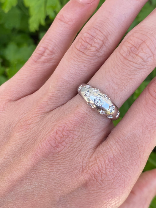 Vintage Platinum 900 Diamond Star Bombe Ring Size 7.5