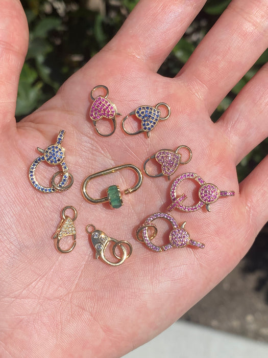 14K Gold Gemstone Clasps & Connectors – Diamond, Ruby, Sapphire, Emerald Carabiners & Heart Links
