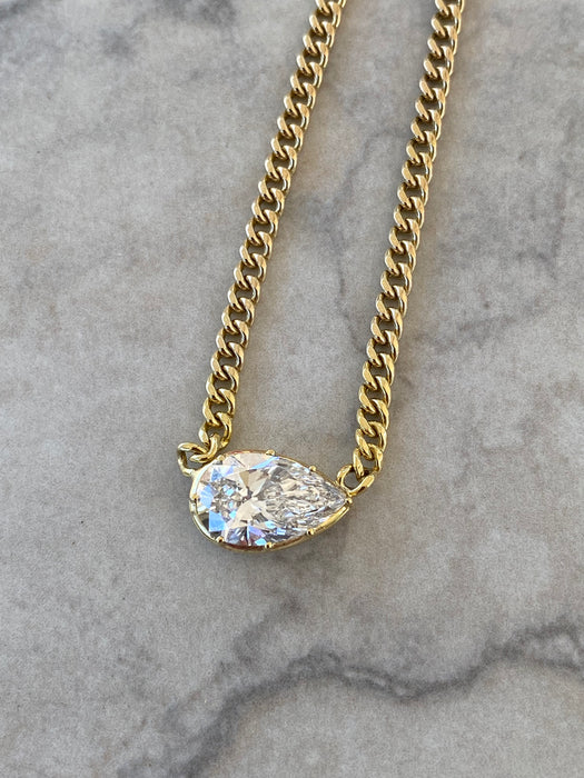 14K Gold Pear Lab 2.5 Carat Diamond Necklace