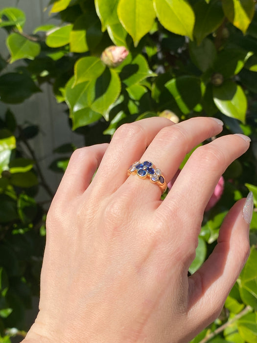 18k blue sapphire and diamond flower ring size 5