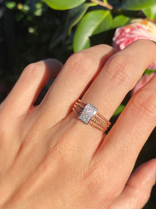 14k rose gold braided diamond ring size 6.75