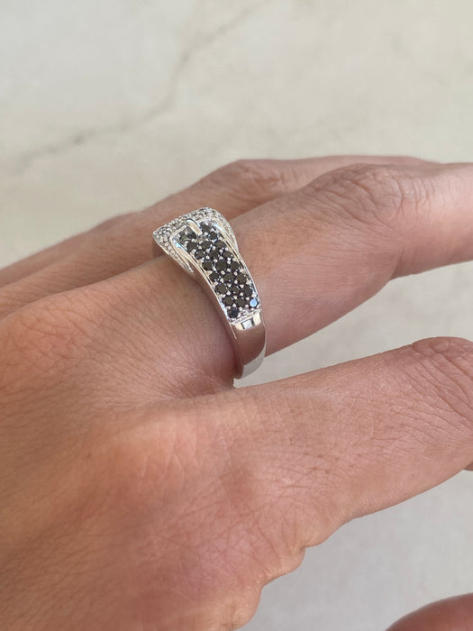 Vintage 18K White Gold Diamond Buckle Ring