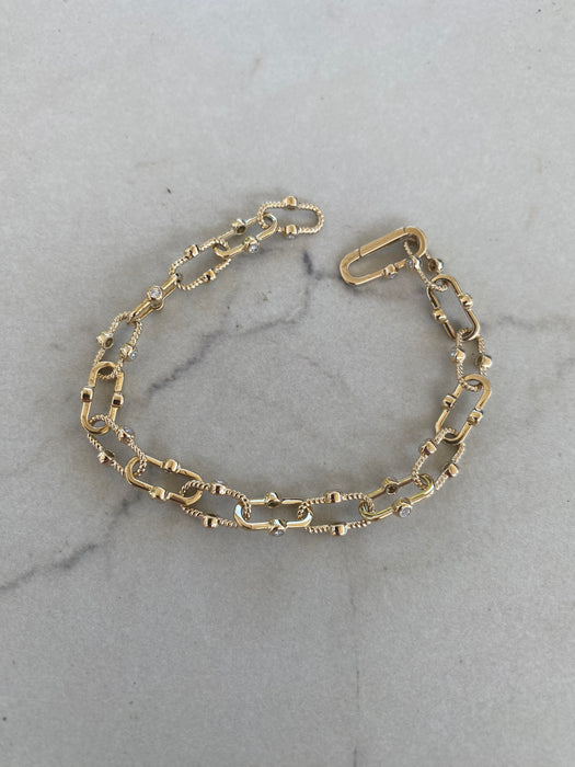 14K Solid Gold Croissant Paperclip Diamond Bracelet
