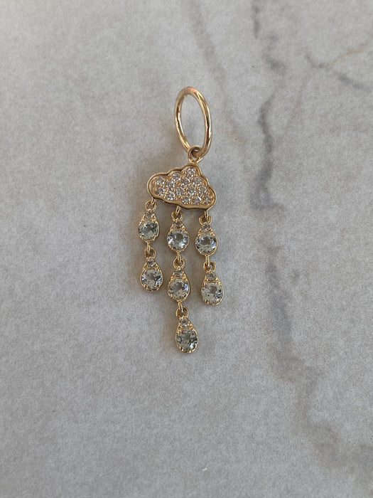 14K Diamond Cloud & Blue Topaz Rain Charm