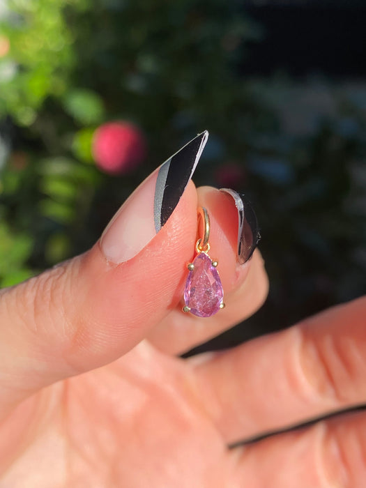 14k pink pear sapphire charm