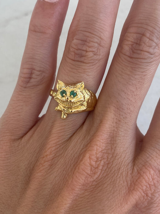 Vintage 18K Emerald Cheshire Cat Ring