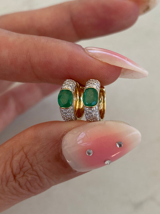 14K Emerald & Diamond Reversible Huggie Earrings