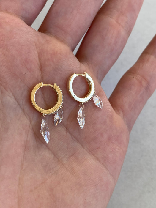 14K 1.5 TCW Lab Diamond Marquise Drop Huggie Earrings