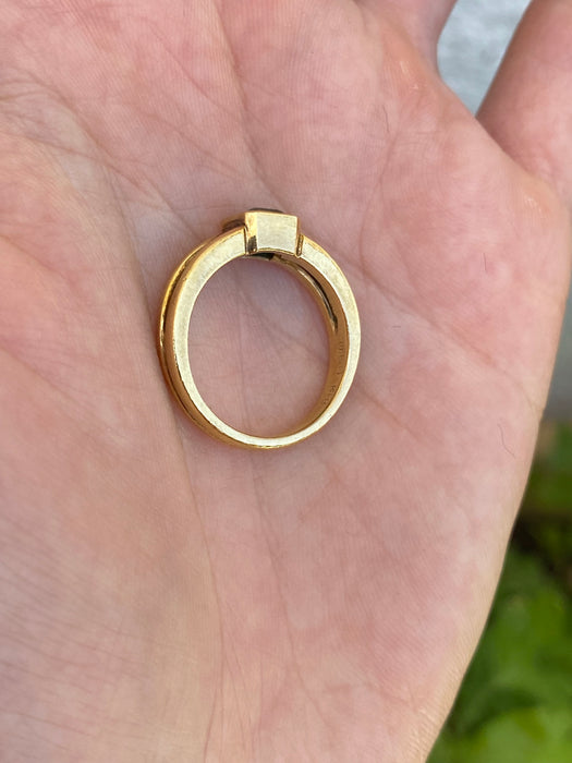 Vintage 18K Gold Bezel Set Emerald & Diamond Ring