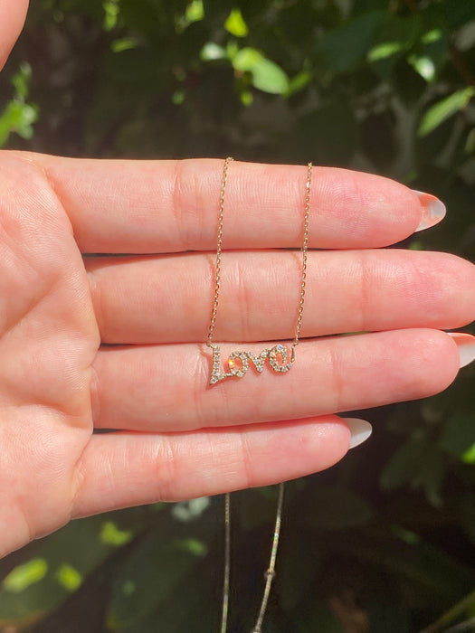 14k diamond cursive love necklace