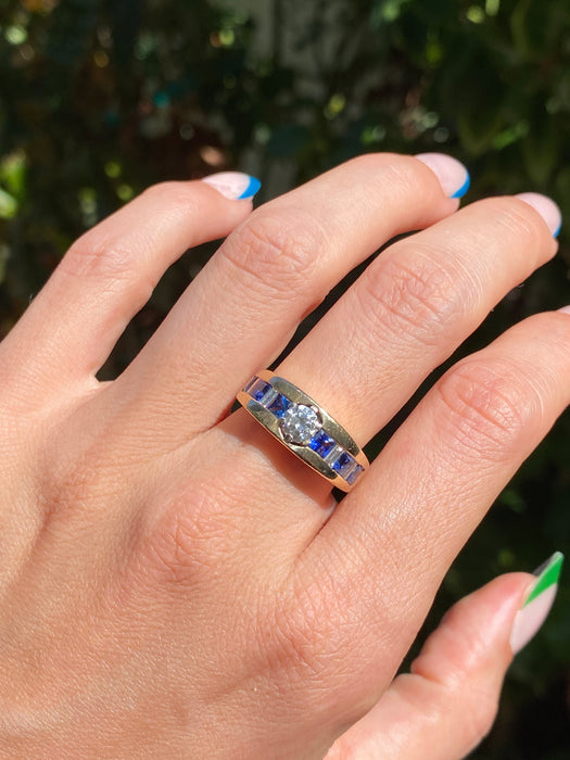 14k blue sapphire diamond ring size 7