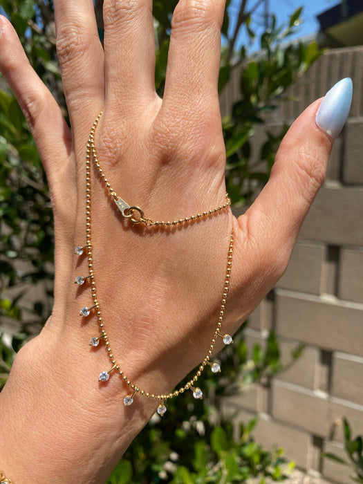 Vintage 18K Gold Bead Necklace with 0.9 TCW Diamond Charms