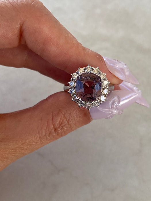 Vintage Platinum 950 Purple Spinel Cushion-Cut Ring