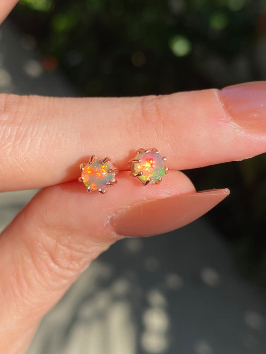 14K Rose Gold Opal Stud Earrings