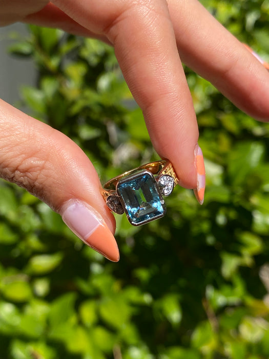 Platinum 900 18k aquamarine heart diamond ring size 4.75