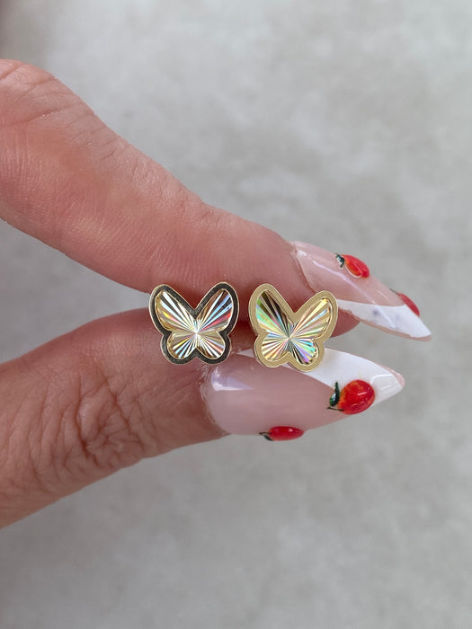 10K Gold Fluted Rainbow Butterfly Stud Earrings