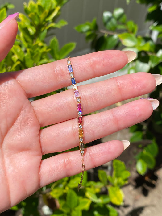 18k rainbow sapphire diamond paperclip bracelet