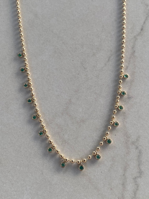 14K Gold Natural Emerald Charm Bead Necklace