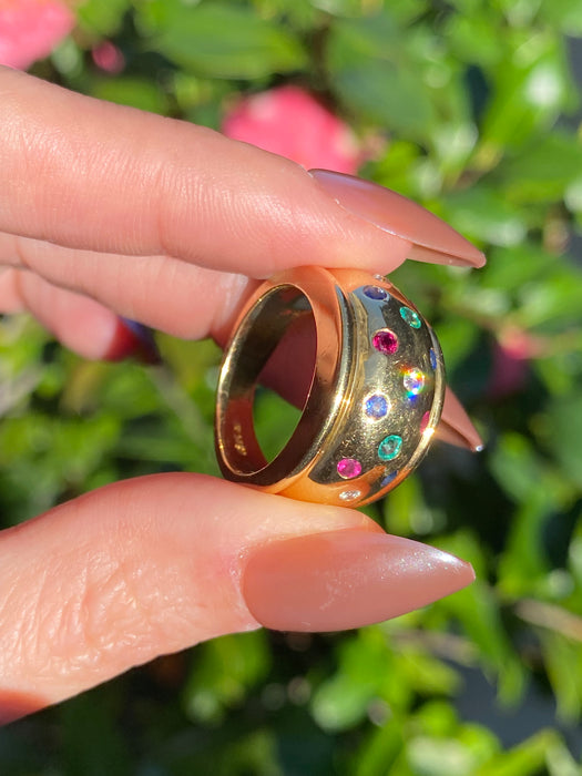 Vintage 18K Gold Multi-Gem Bombe Ring