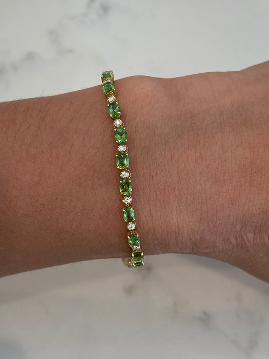 Vintage 14K Green Tourmaline & Diamond Tennis Bracelet – 4.5 CT Tourmaline