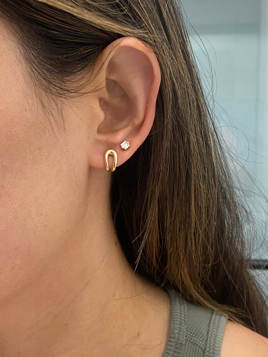 14K Gold Curved Paperclip Stud Earrings