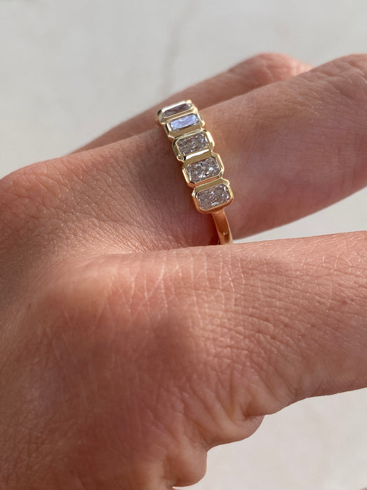 14K Gold Bezel Set Radiant Cut Lab Diamond Band Ring
