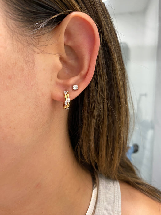 14K Natural Diamond Marquise Huggies