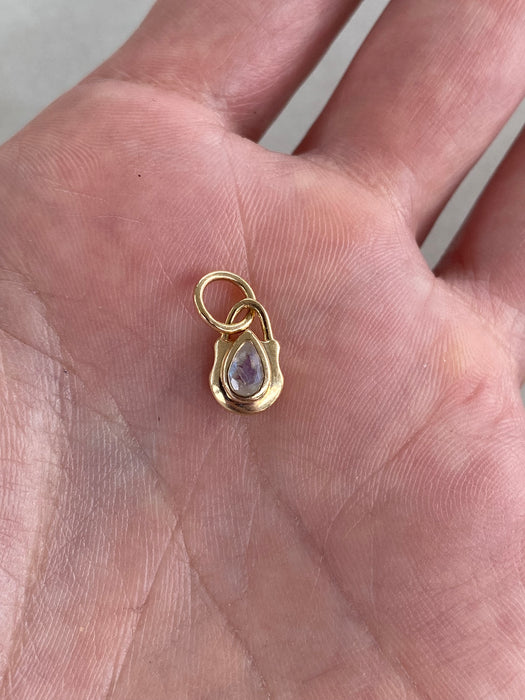 14K Gold Bezel-Set Pear Gemstone Shield Pendants
