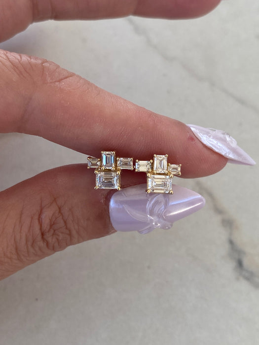 14K Gold Emerald Cut Lab Diamond Cluster Stud Earrings – 1.25 CTW