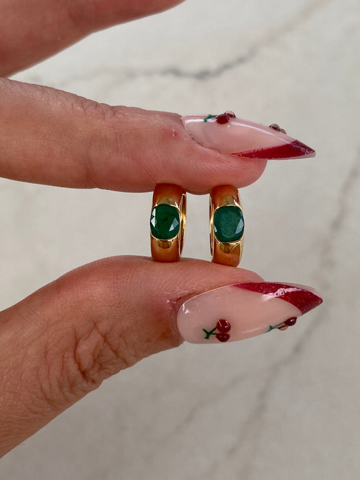 14K Natural Emerald Reversible Huggie Earrings