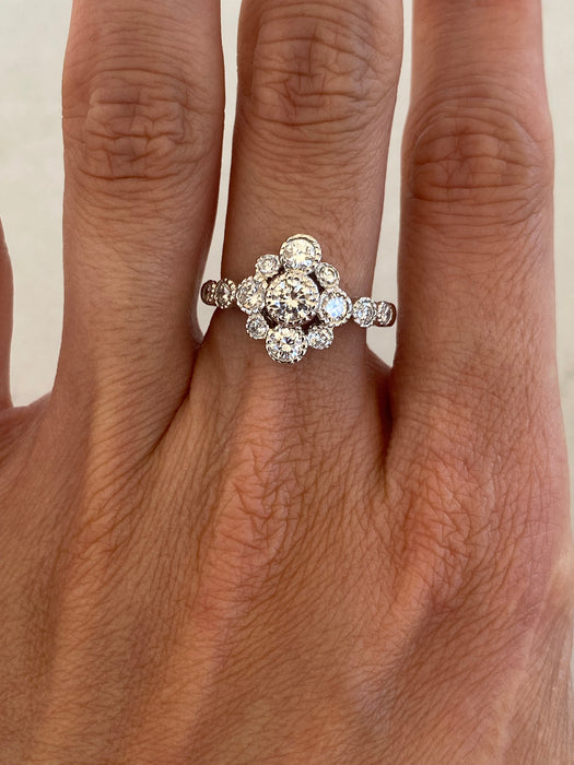 Vintage Platinum 900 Diamond Floral Ring