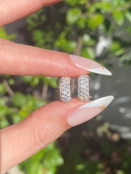 Vintage 14K & 18K White Gold Diamond Huggie Earrings – 1.00 TCW Natural Diamonds