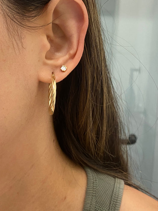 14K Gold Twisted Croissant Hoop Earrings