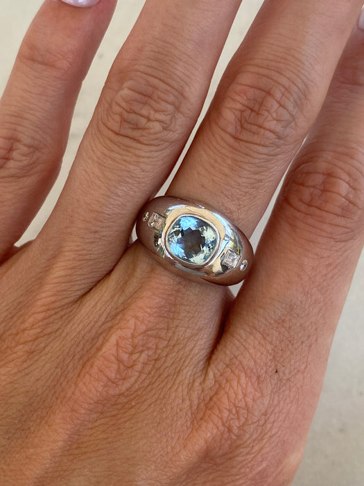 Vintage Platinum 900 Aquamarine & Diamond Ring