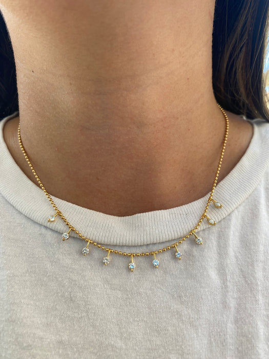 Vintage 18K Gold Bead Necklace with 0.9 TCW Diamond Charms