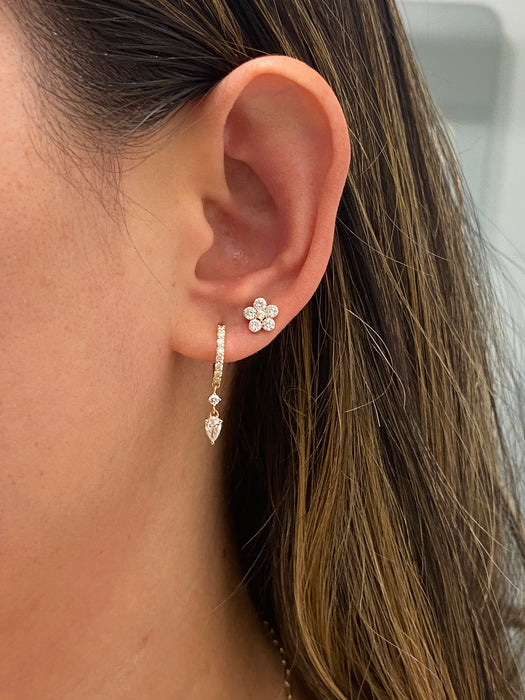14K Gold Lab Diamond Flower Flat Back Single Earring